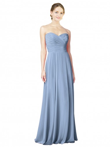 Dusty Blue Strapless Sleeveless Low Back A-Line Wedding Party Dress Townsville