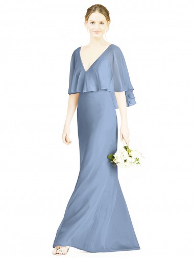 Dusty Blue V-Neck Sleeveless Trumpet Bridesmaid Dress Townsville