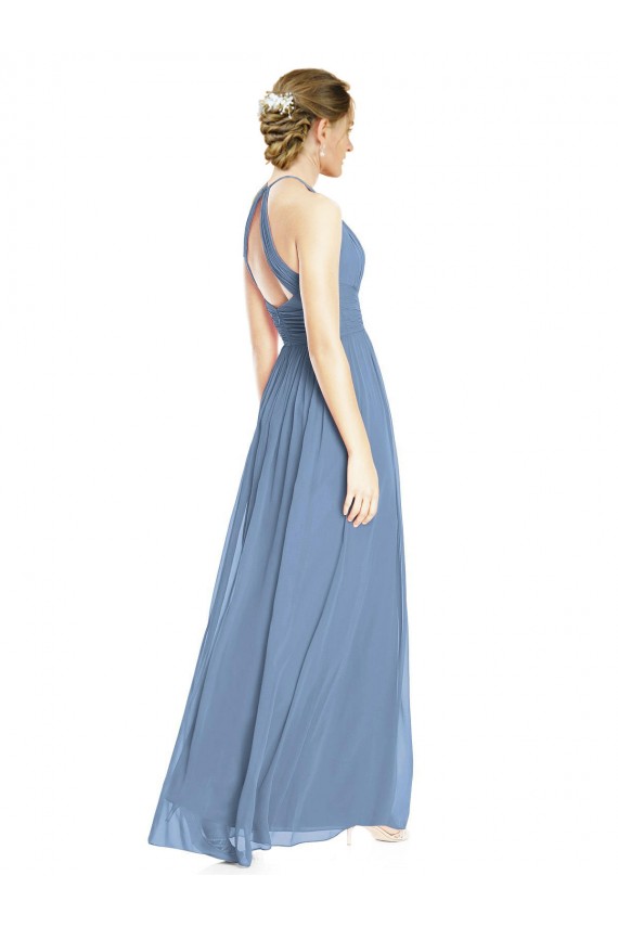 Dusty Blue Halter Neck Sleeveless A-Line Wedding Party Dress Townsville