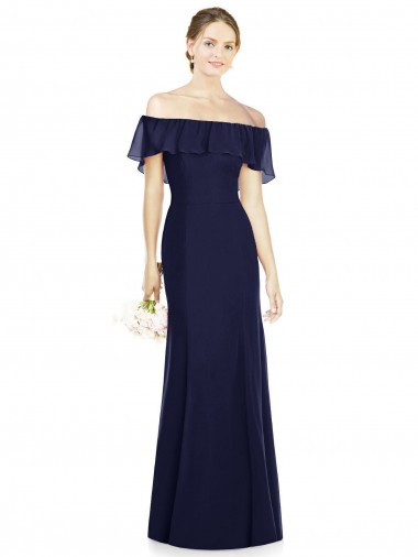 Dark Navy Off the Shoulder Sleeveless Trumpet Bridesmaid Dress Townsville