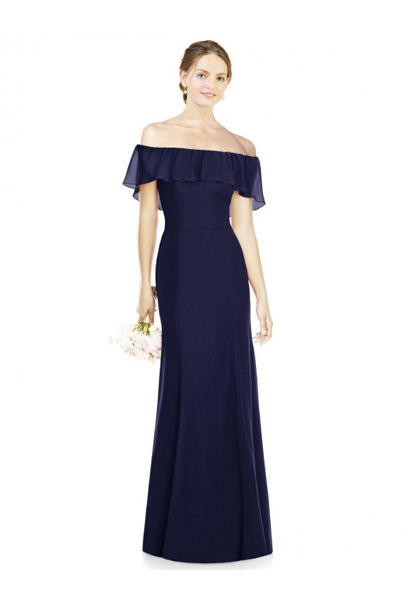 Dark Navy Off the Shoulder Sleeveless Trumpet Bridesmaid Dress Townsville