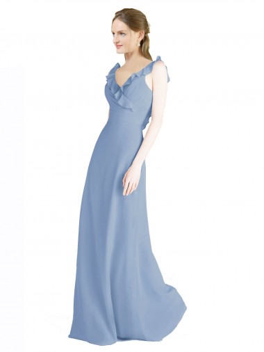 Dusty Blue V-Neck Sleeveless Open Back A-Line Bridesmaid Dress Townsville