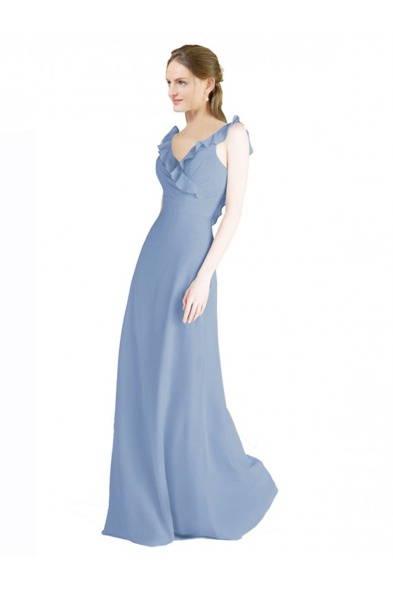 Dusty Blue V-Neck Sleeveless Open Back A-Line Bridesmaid Dress Townsville