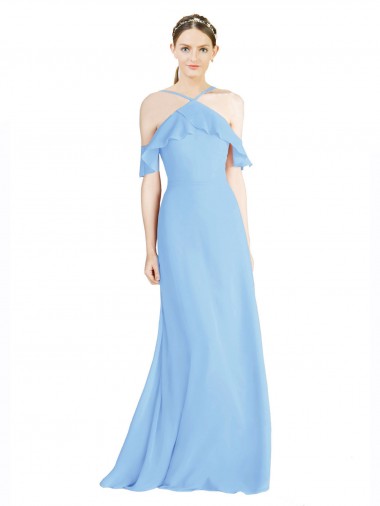 Periwinkle Halter Neck Cold Shoulder Low Back A-Line Formal Dress / Bridesmaid Dress Townsville