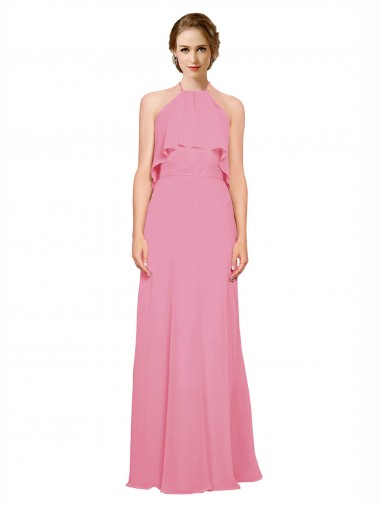 Skin Pink High Neck Sleeveless Low Back A-Line Bridesmaid Dress Townsville