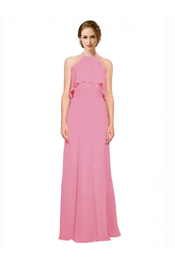 Skin Pink High Neck Sleeveless Low Back A-Line Bridesmaid Dress Townsville