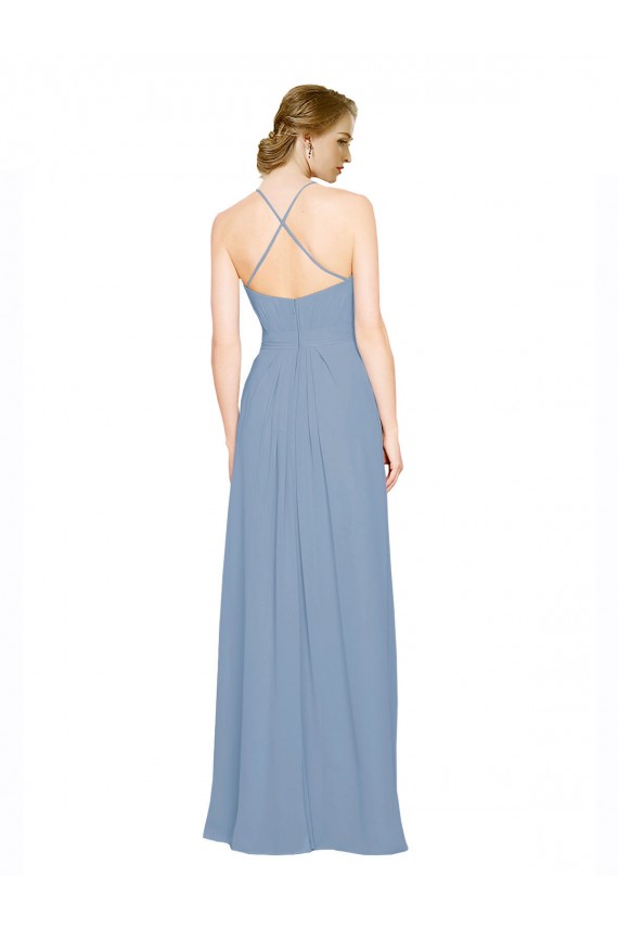Dusty Blue High Neck Sleeveless Open Back A-Line Bridesmaid Dress / Evening Dress Townsville
