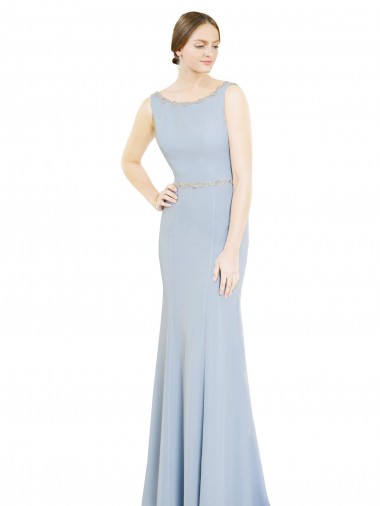 Light Sky Blue High Neck Sleeveless Low Back A-Line Bridesmaid Dress Townsville