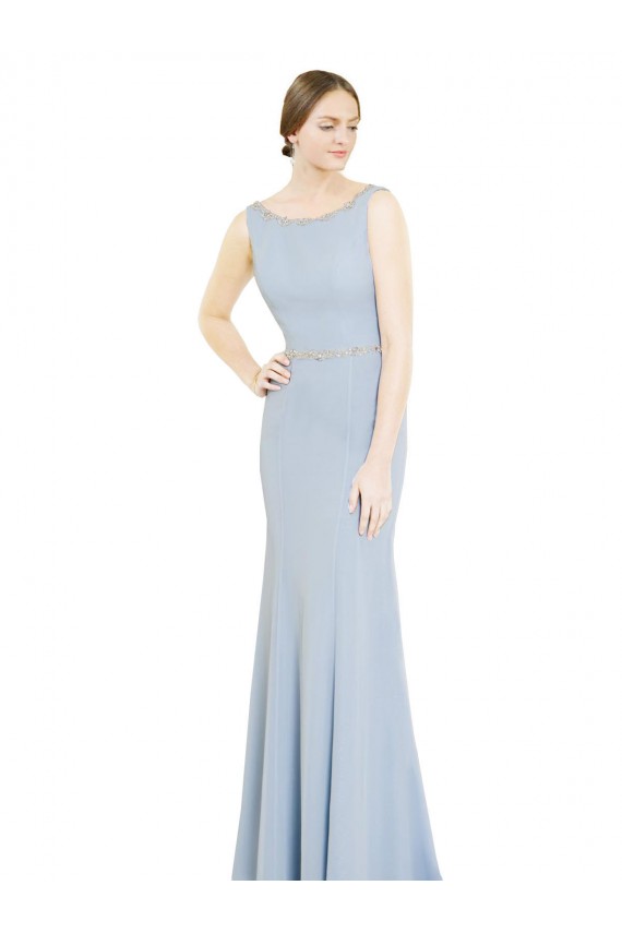 Light Sky Blue High Neck Sleeveless Low Back A-Line Bridesmaid Dress Townsville