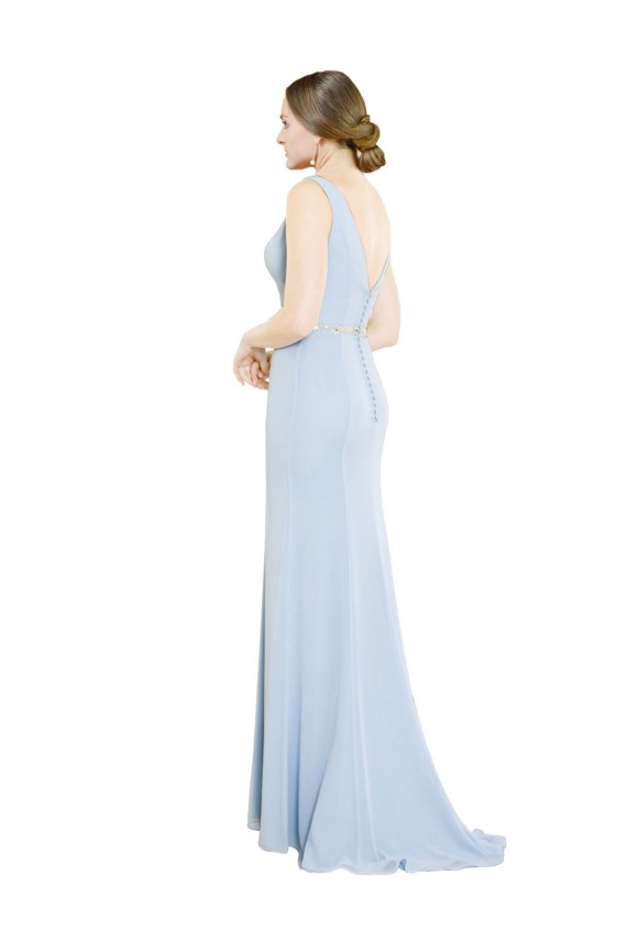 Light Sky Blue High Neck Sleeveless Low Back A-Line Bridesmaid Dress Townsville