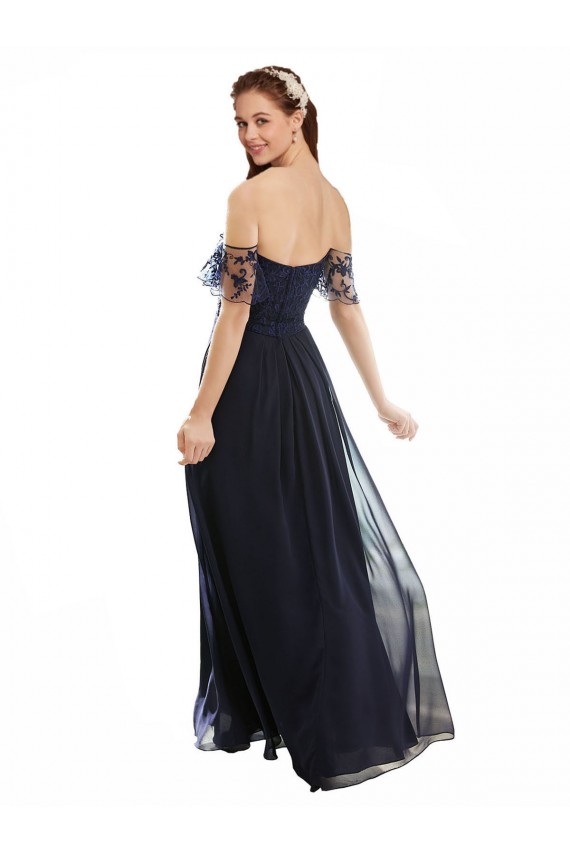 Dark Navy V-Neck Cap Sleeves A-Line Formal Dress / Bridesmaid Dress Townsville