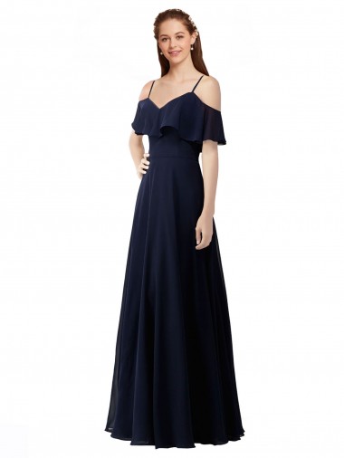 Dark Navy V-Neck Sleeveless Soft Chiffon A-Line Bridesmaid Dress Townsville