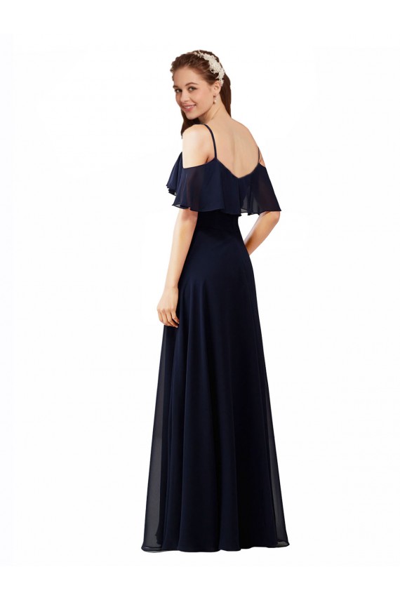 Dark Navy V-Neck Sleeveless Soft Chiffon A-Line Bridesmaid Dress Townsville