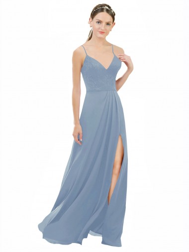 Dusty Blue V-Neck Sleeveless Keyhole Back A-Line Bridesmaid Dress Townsville
