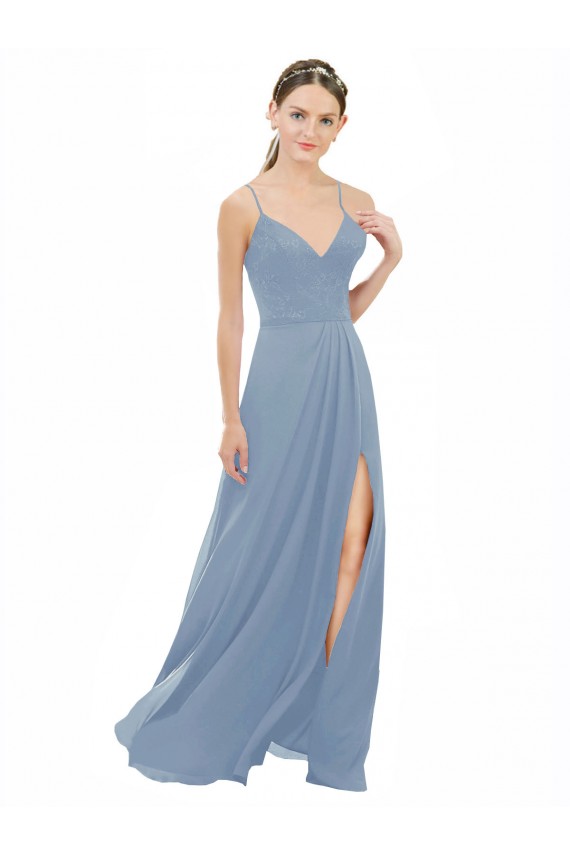 Dusty Blue V-Neck Sleeveless Keyhole Back A-Line Bridesmaid Dress Townsville