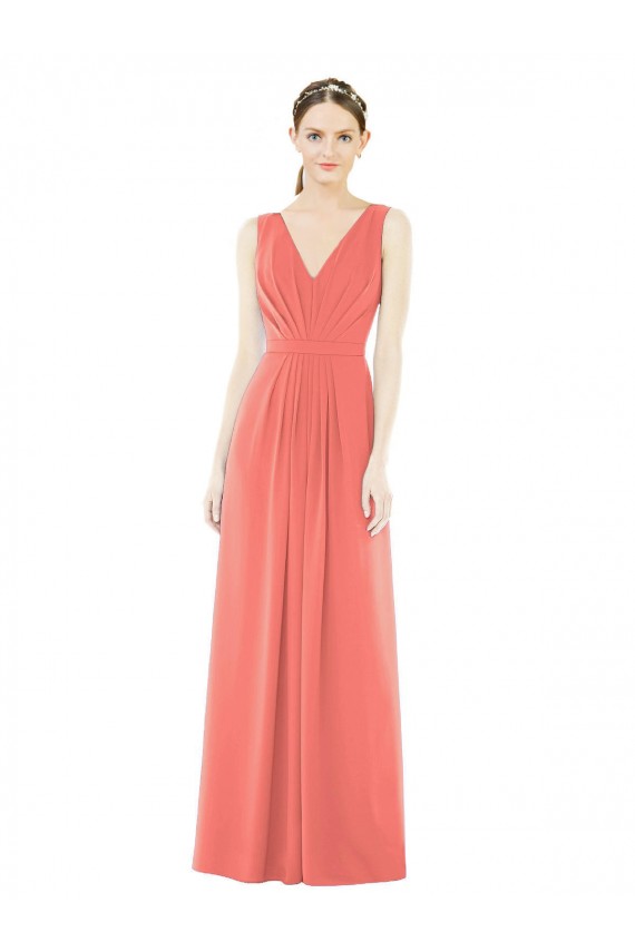 Coral V-Neck Sleeveless V-Back A-Line Bridesmaid Dress Townsville