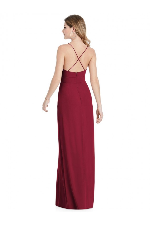 Burgundy V-Neck Sleeveless Open Back A-Line Semi Formal Evening Dress / Bridesmaid Dress Townsville