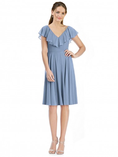 Dusty Blue V-Neck Cap Sleeves V-Back A-Line Bridesmaid Dress Townsville