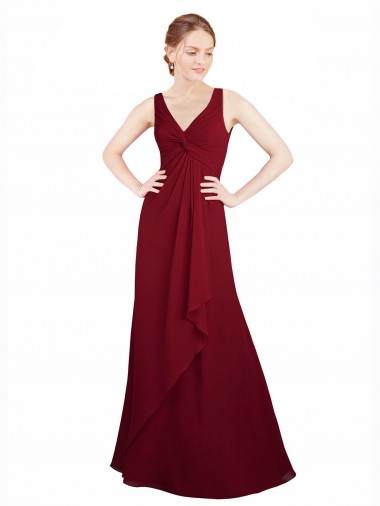 Burgundy V-Neck Sleeveless A-Line Bridesmaid Dress / Evening Dress Townsville