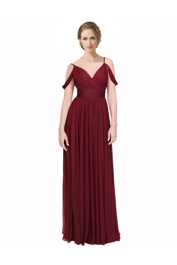Burgundy Spaghetti Straps Sleeveless Low Back A-Line Bridesmaid Dress / Evening Dress Townsville