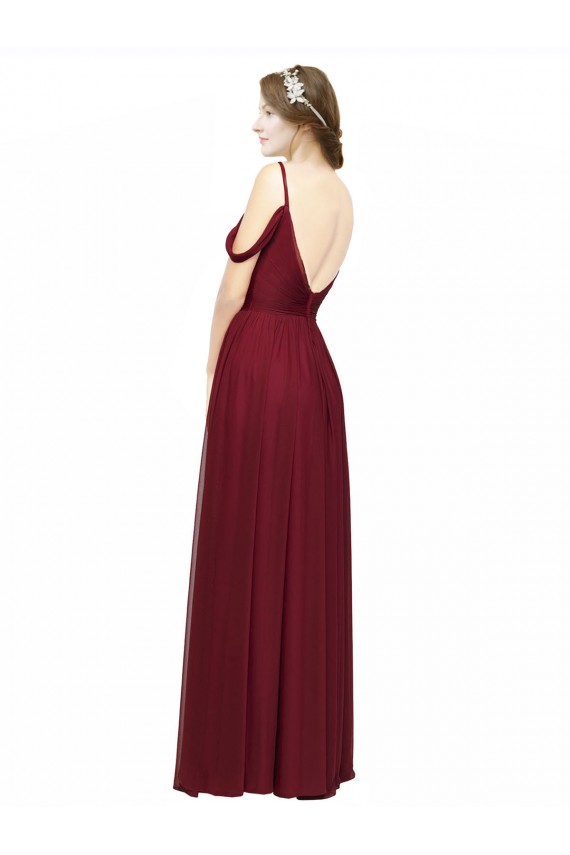 Burgundy Spaghetti Straps Sleeveless Low Back A-Line Bridesmaid Dress / Evening Dress Townsville