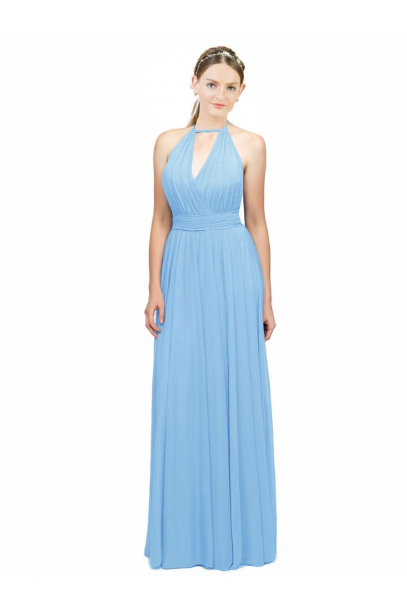 Periwinkle Halter Neck Sleeveless Low Back A-Line Bridesmaid Dress Townsville