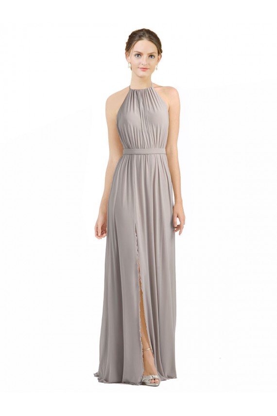 Oyster Silver Halter Neck Sleeveless Low Back A-Line Bridesmaid Dress Townsville