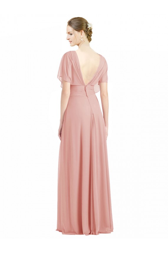 Bliss Pink V-Neck Short Sleeves V-Back A-Line Bridesmaid Dress / Formal Dress Townsville