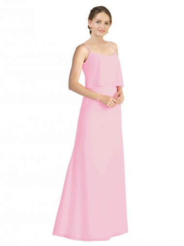 Barely Pink Spaghetti Straps Sleeveless Low Back A-Line Bridesmaid Dress Townsville