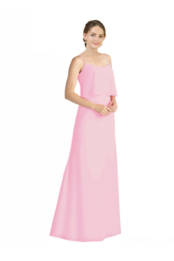 Barely Pink Spaghetti Straps Sleeveless Low Back A-Line Bridesmaid Dress Townsville