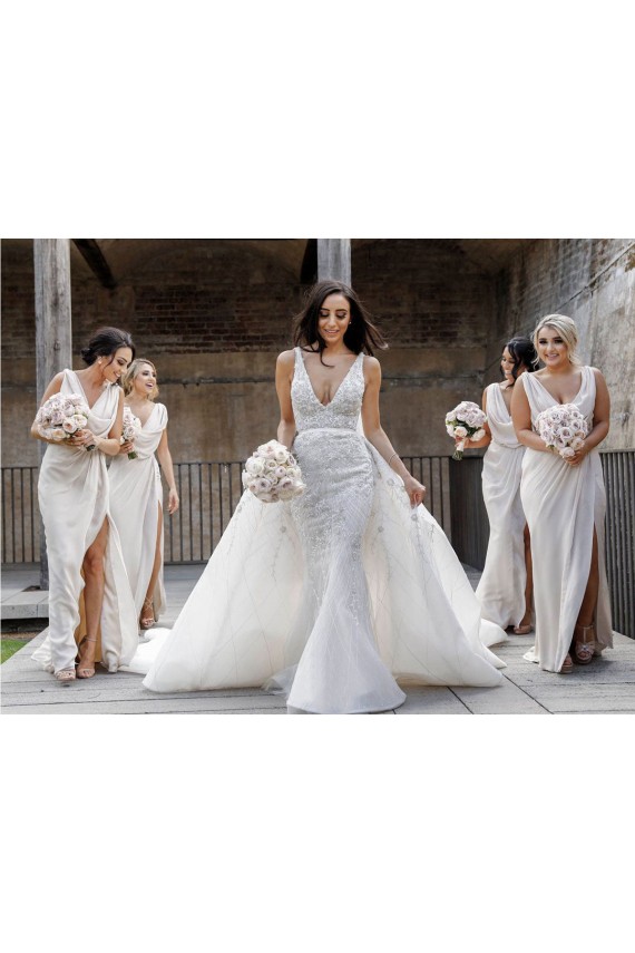 Champagne V-Neck Sleeveless Low Back A-Line Bridesmaid Dress Townsville