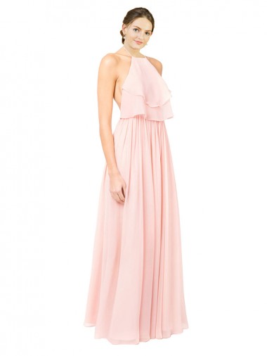 Pink Halter Neck Sleeveless Open Back A-Line Formal Dress / Bridesmaid Dress Townsville
