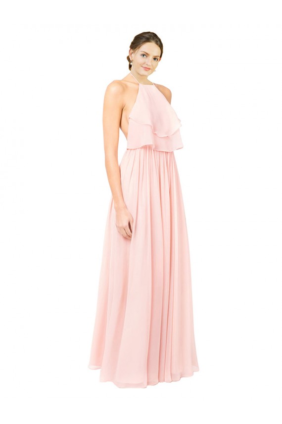 Pink Halter Neck Sleeveless Open Back A-Line Formal Dress / Bridesmaid Dress Townsville