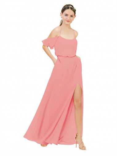 Watermelon Off the Shoulder Sleeveless A-Line Bridesmaid Dress Townsville