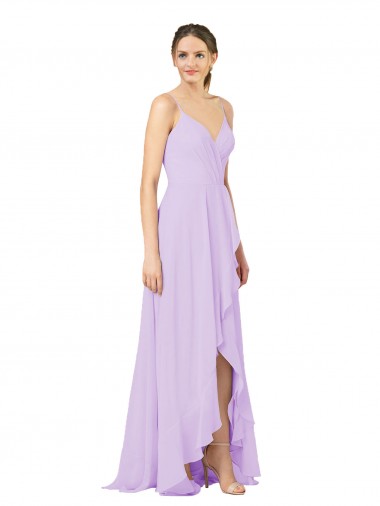 Lilac V-Neck Sleeveless Open Back Sheath High Low Bridesmaid Dress Townsville