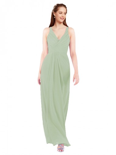 Smoke Green V-Neck Sleeveless Keyhole Back Sheath Bridesmaid Dress Townsville