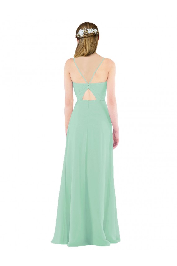 Mint Green V-Neck Sleeveless Keyhole Back Sheath Bridesmaid Dress Townsville