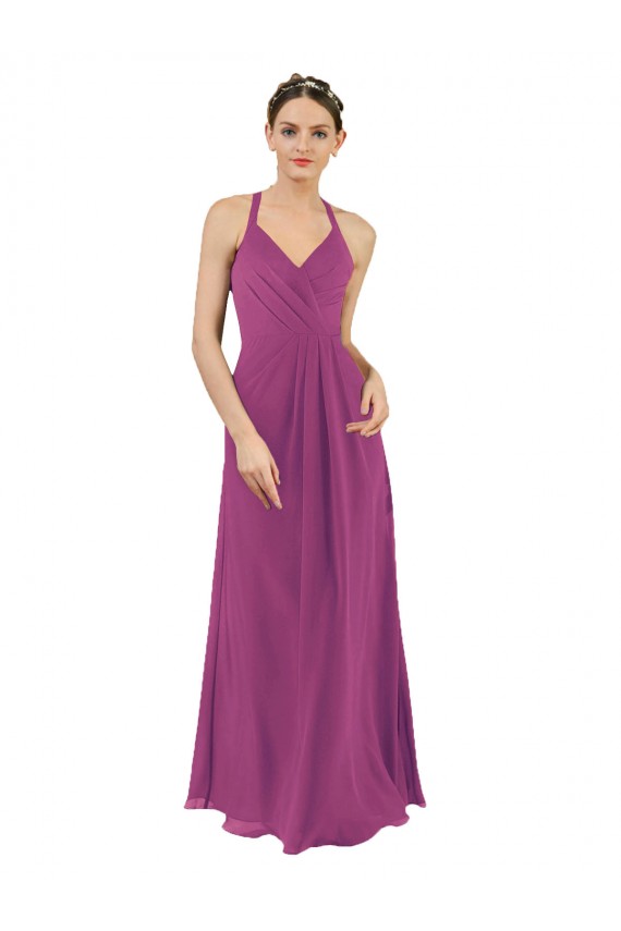 Wild Berry V-Neck Sleeveless Keyhole Back Sheath Bridesmaid Dress Townsville