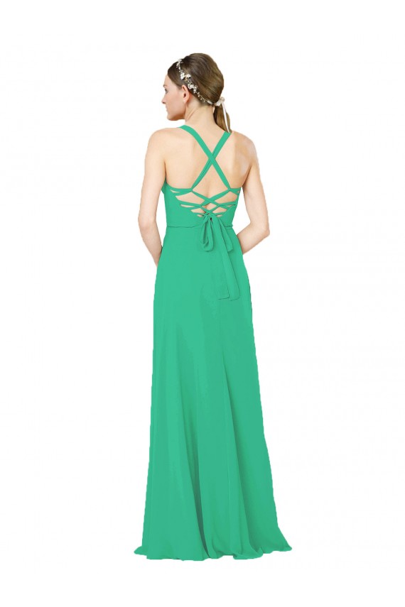 Emerald Green V-Neck Sleeveless Open Back Sheath Bridesmaid Dress Townsville