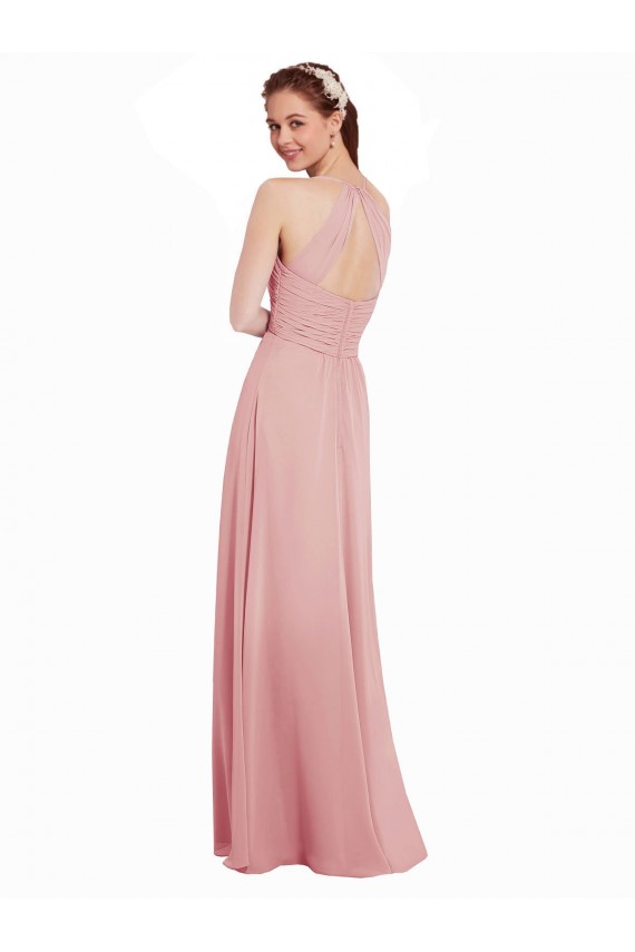 Bliss Pink Halter Neck Sleeveless Keyhole Back A-Line Bridesmaid Dress Townsville