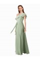 Smoke Green One Shoulder Flutter Sleeves A-Line Bridesmaid Dress Townsville