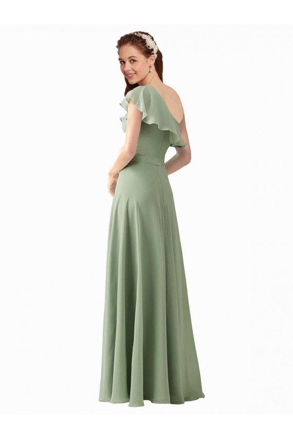 Smoke Green One Shoulder Flutter Sleeves A-Line Bridesmaid Dress Townsville