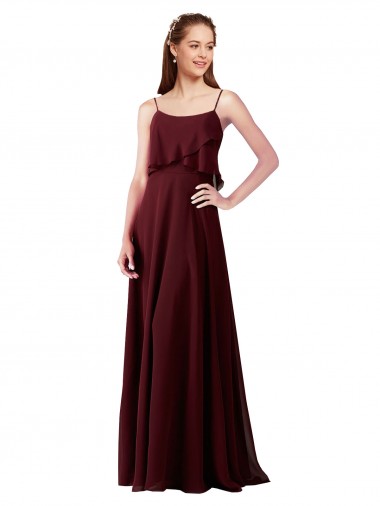 Burgundy Gold Spaghetti Straps Sleeveless A-Line Bridesmaid Gowns Townsville