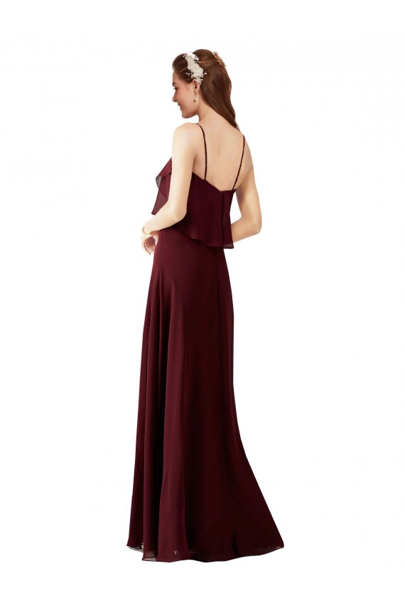 Burgundy Gold Spaghetti Straps Sleeveless A-Line Bridesmaid Gowns Townsville