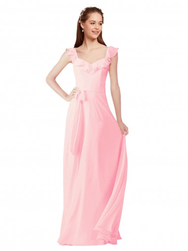 Pink V-Neck Cap Sleeves A-Line Bridesmaid Dress Townsville