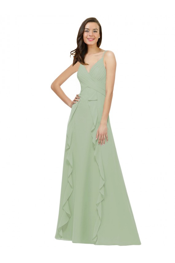 Smoke Green V-Neck Sleeveless A-Line Bridesmaid Dress Townsville