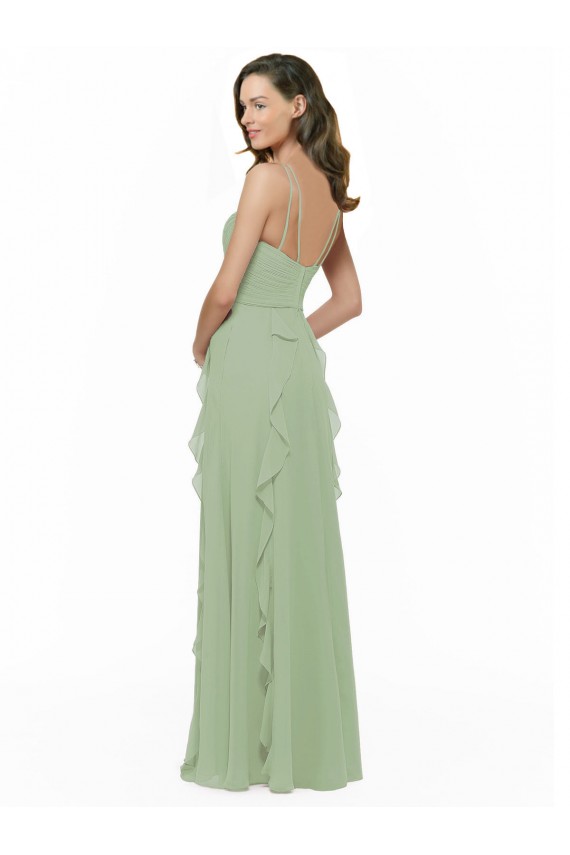 Smoke Green V-Neck Sleeveless A-Line Bridesmaid Dress Townsville