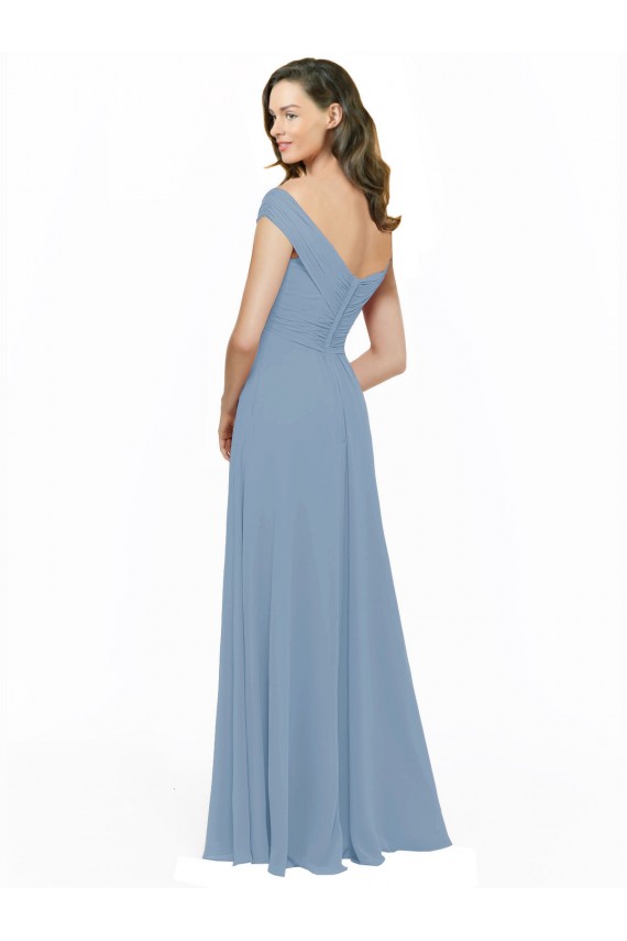 Dusty Blue Off the Shoulder Sleeveless A-Line Bridesmaid Dress / Evening Gowns Townsville