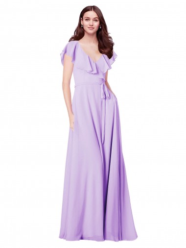 Lilac V-Neck Cap Sleeves V-Back A-Line Bridesmaid Dress / Formal Dress Townsville