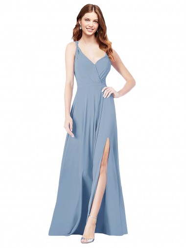 Dusty Blue V-Neck Sleeveless Keyhole Back A-Line Formal Dress / Bridesmaid Dress Townsville